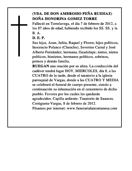 DOÑA HONORINA GOMEZ TORRE