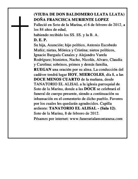 DOÑA FRANCISCA MURIENTE LOPEZ