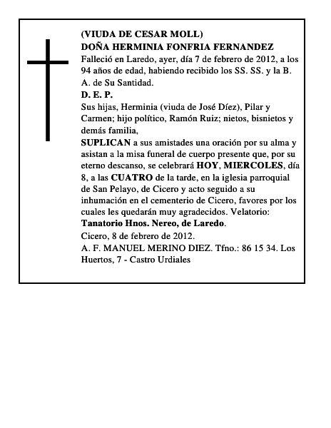 DOÑA HERMINIA FONFRIA FERNANDEZ