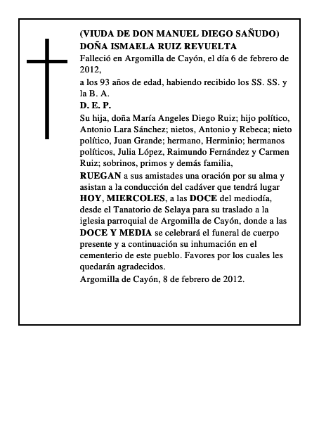 DOÑA ISMAELA RUIZ REVUELTA