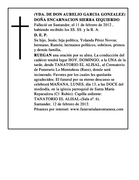 DOÑA ENCARNACION SIERRA IZQUIERDO