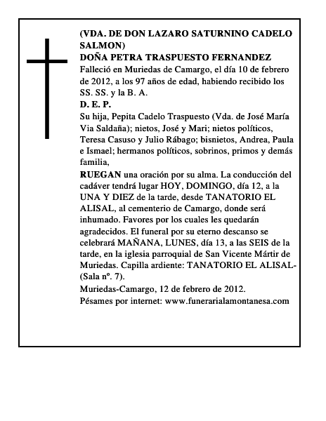 DOÑA PETRA TRASPUESTO FERNANDEZ