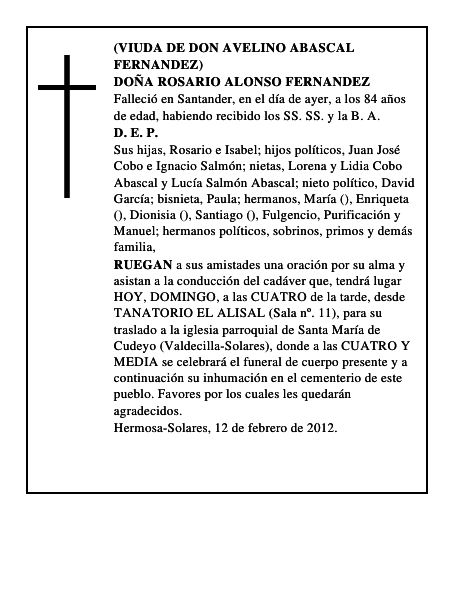DOÑA ROSARIO ALONSO FERNANDEZ