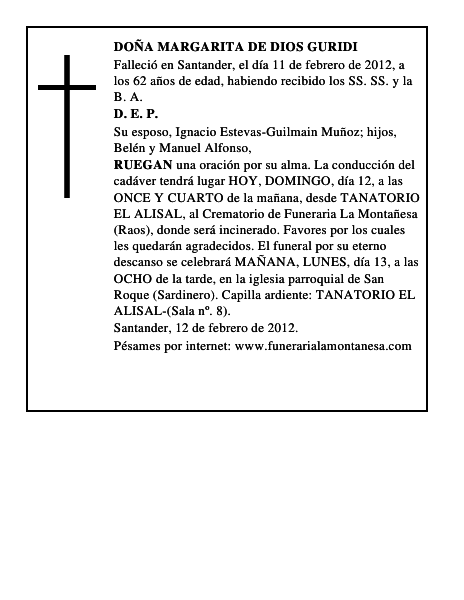 DOÑA MARGARITA DE DIOS GURIDI