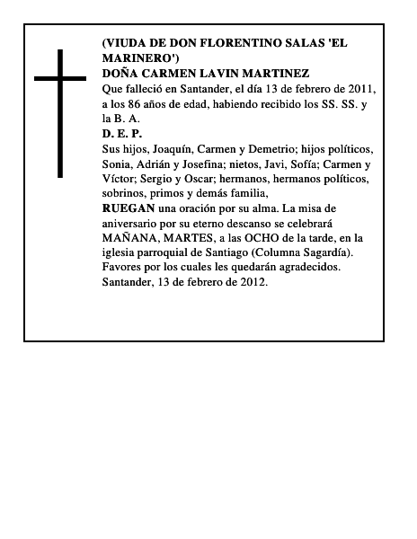DOÑA CARMEN LAVIN MARTINEZ