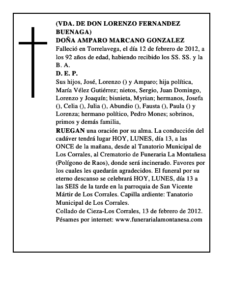 DOÑA AMPARO MARCANO GONZALEZ