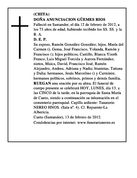 DOÑA ANUNCIACION GÜEMES RIOS