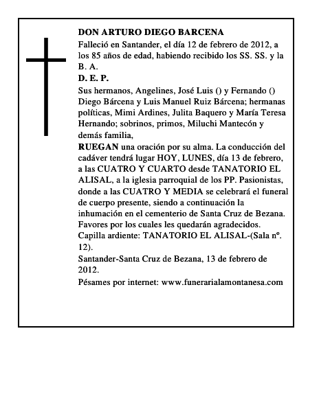 DON ARTURO DIEGO BARCENA
