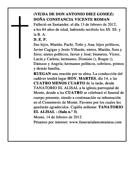DOÑA CONSTANCIA VICENTE ROMAN