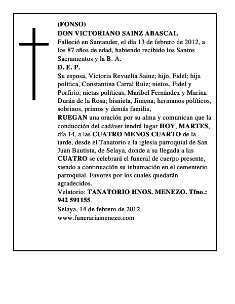 DON VICTORIANO SAINZ ABASCAL