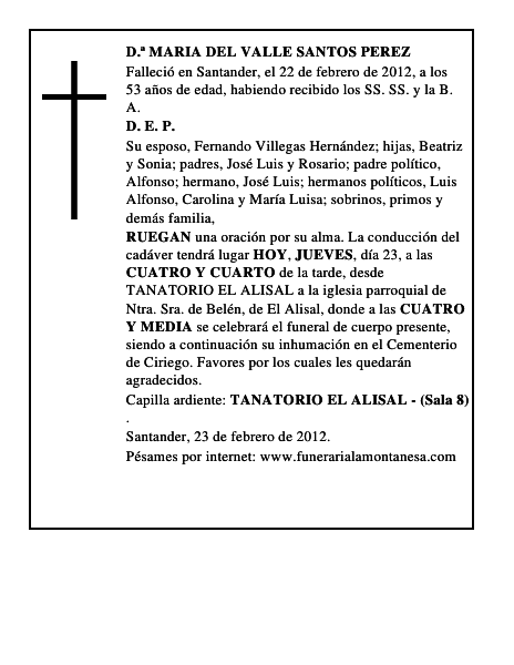 D.ª MARIA DEL VALLE SANTOS PEREZ