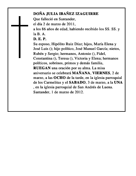 DOÑA JULIA IBAÑEZ IZAGUIRRE
