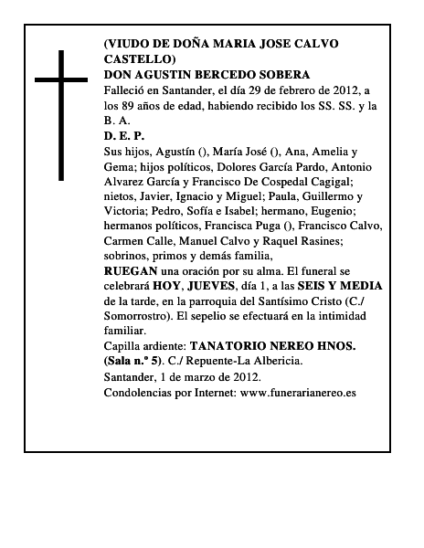 DON AGUSTIN BERCEDO SOBERA