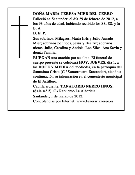 DOÑA MARIA TERESA MIER DEL CERRO