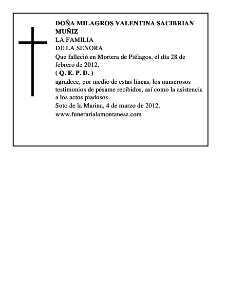 DOÑA MILAGROS VALENTINA SACIBRIAN MUÑIZ