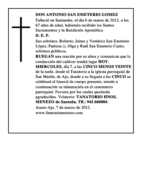 DON ANTONIO SAN EMETERIO GOMEZ