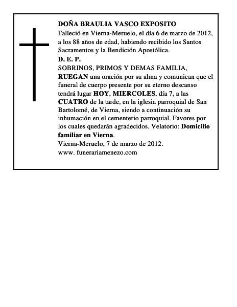 DOÑA BRAULIA VASCO EXPOSITO