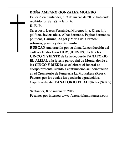 DOÑA AMPARO GONZALEZ MOLEDO
