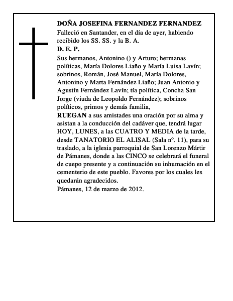 DOÑA JOSEFINA FERNANDEZ FERNANDEZ