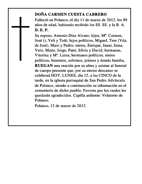 DOÑA CARMEN CUESTA CABRERO