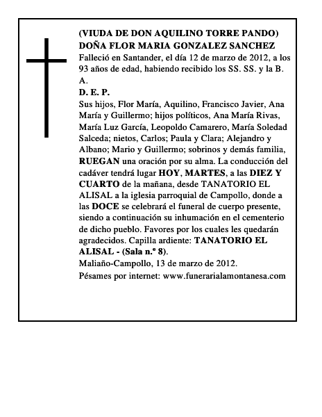 DOÑA FLOR MARIA GONZALEZ SANCHEZ