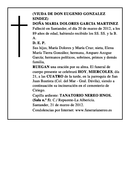 DOÑA MARIA DOLORES GARCIA MARTINEZ
