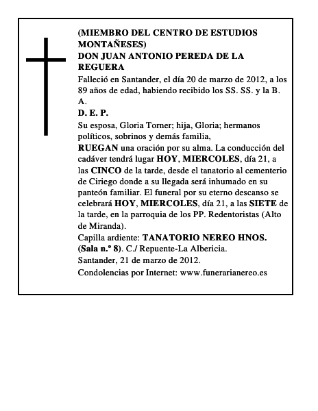 DON JUAN ANTONIO PEREDA DE LA REGUERA