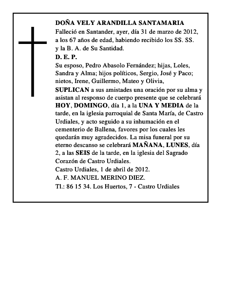 DOÑA VELY ARANDILLA SANTAMARIA
