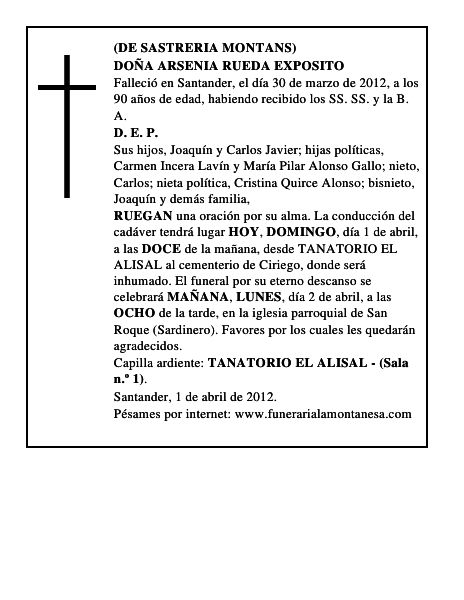DOÑA ARSENIA RUEDA EXPOSITO