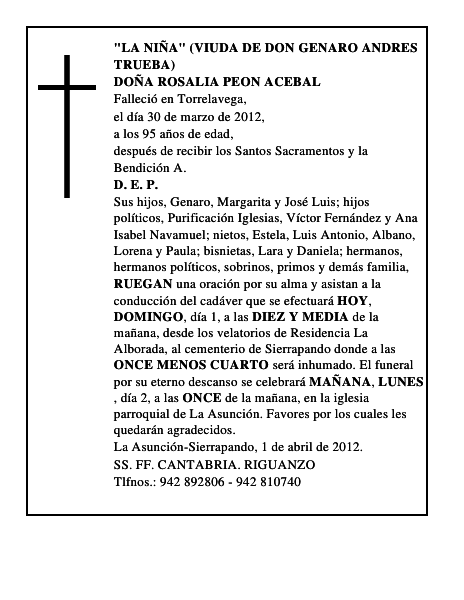 DOÑA ROSALIA PEON ACEBAL