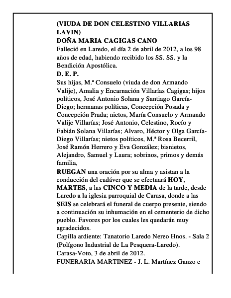 DOÑA MARIA CAGIGAS CANO