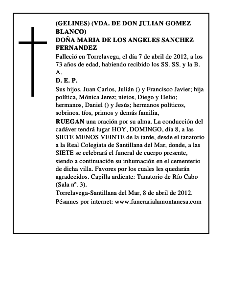 DOÑA MARIA DE LOS ANGELES SANCHEZ FERNANDEZ