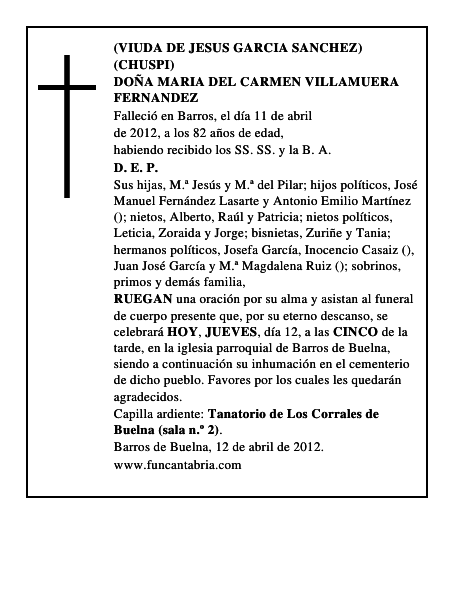 DOÑA MARIA DEL CARMEN VILLAMUERA FERNANDEZ