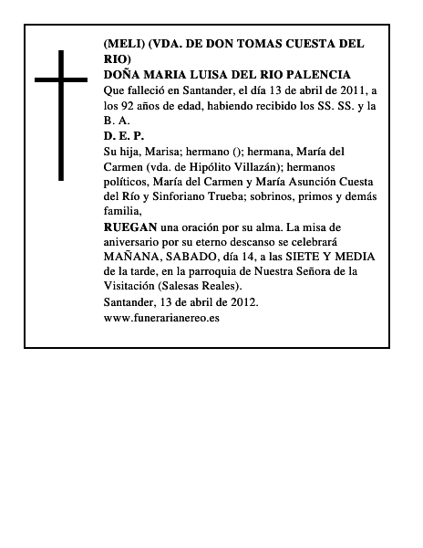 DOÑA MARIA LUISA DEL RIO PALENCIA