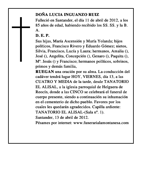 DOÑA LUCIA INGUANZO RUIZ
