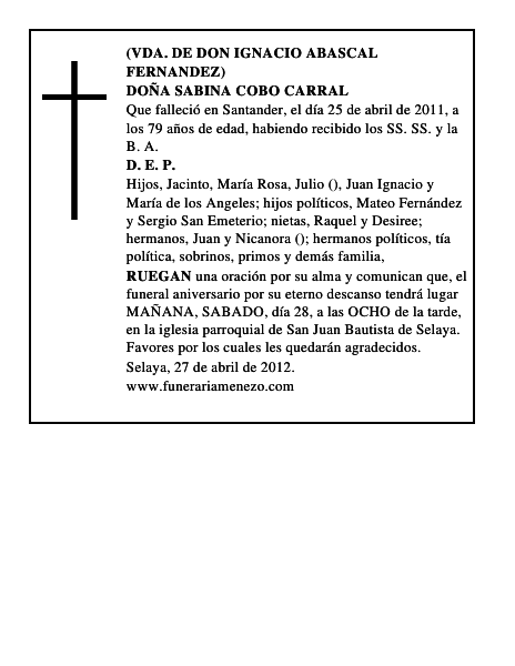 DOÑA SABINA COBO CARRAL