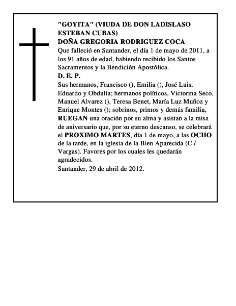 DOÑA GREGORIA RODRIGUEZ COCA