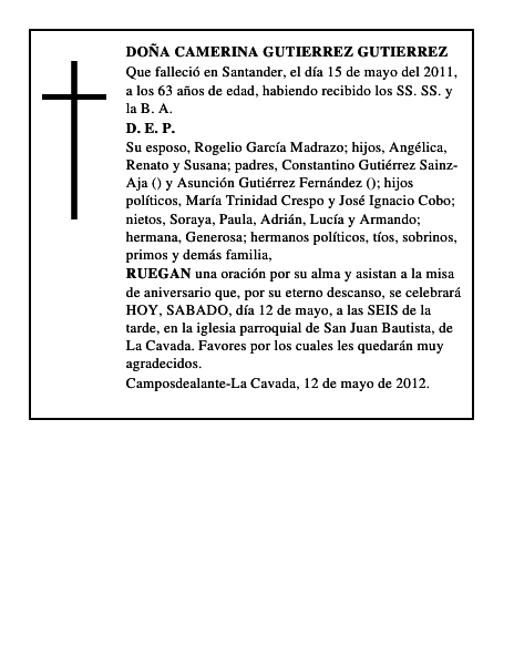 DOÑA CAMERINA GUTIERREZ GUTIERREZ