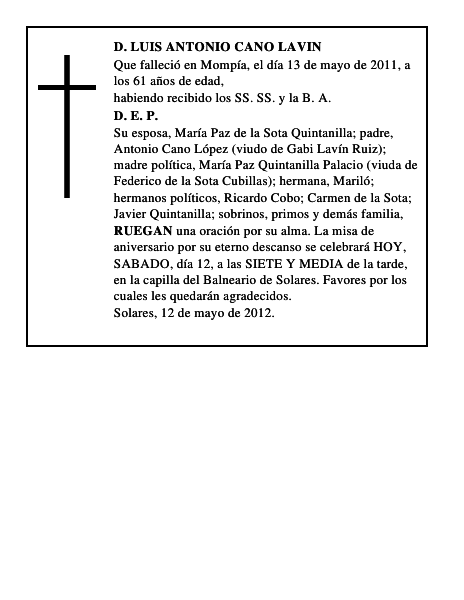 D. LUIS ANTONIO CANO LAVIN