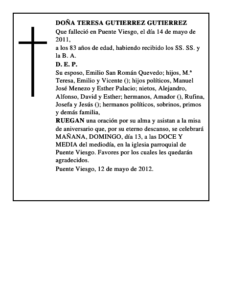 DOÑA TERESA GUTIERREZ GUTIERREZ