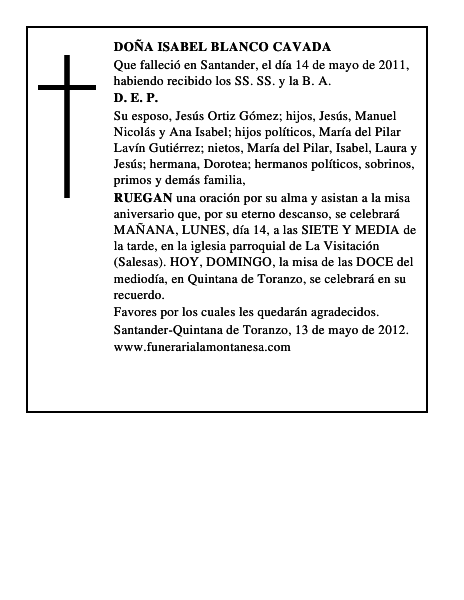 DOÑA ISABEL BLANCO CAVADA