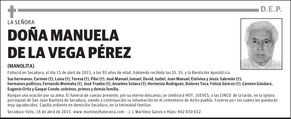 MANUELA DE LA VEGA PÉREZ