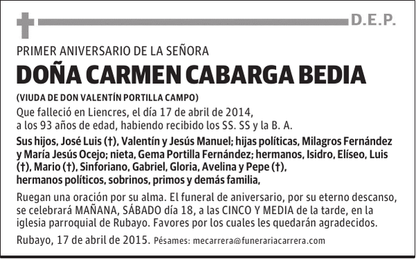 CARMEN CABARGA BEDIA