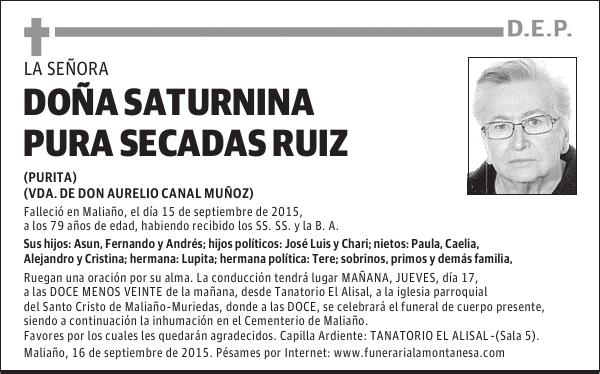Saturnina Pura Secadas Ruiz