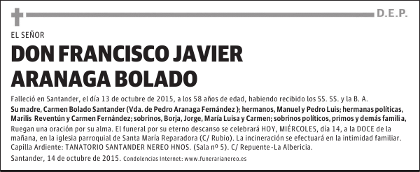 FRANCISCO JAVIER ARANAGA BOLADO
