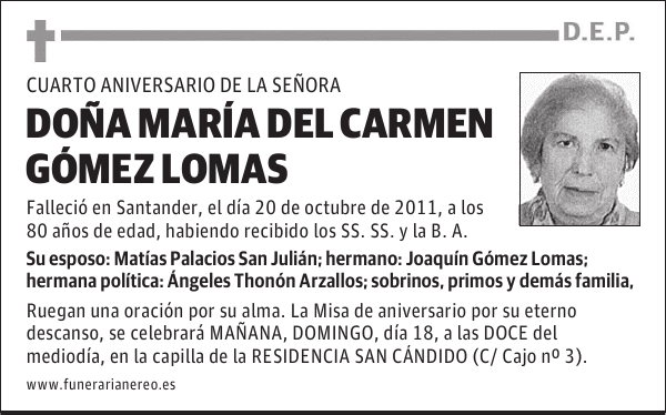 DOÑA MARIA DEL CARMEN GOMEZ LOMAS