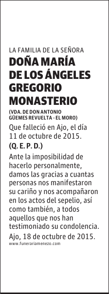 DOÑA MARIA DE LOS ANGELES GREGORIO MONASTERIO