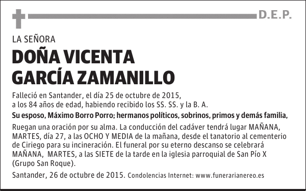 VICENTA GARCIA ZAMANILLO