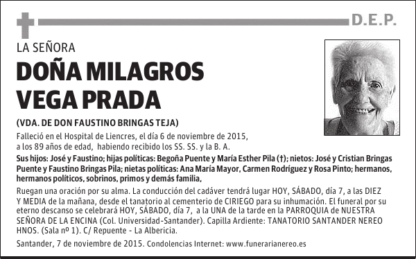 DOÑA MILAGROS VEGA PRADA