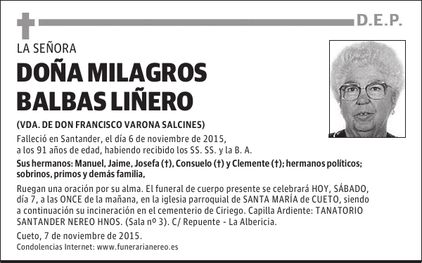 DOÑA MILAGROS BALBAS LIÑERO